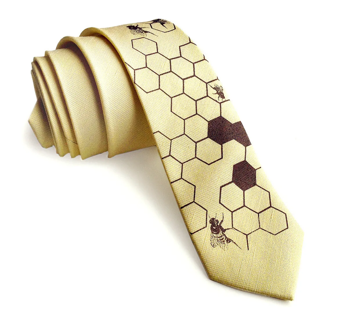 Honey Bee Linen Necktie. Honeycomb Print Tie