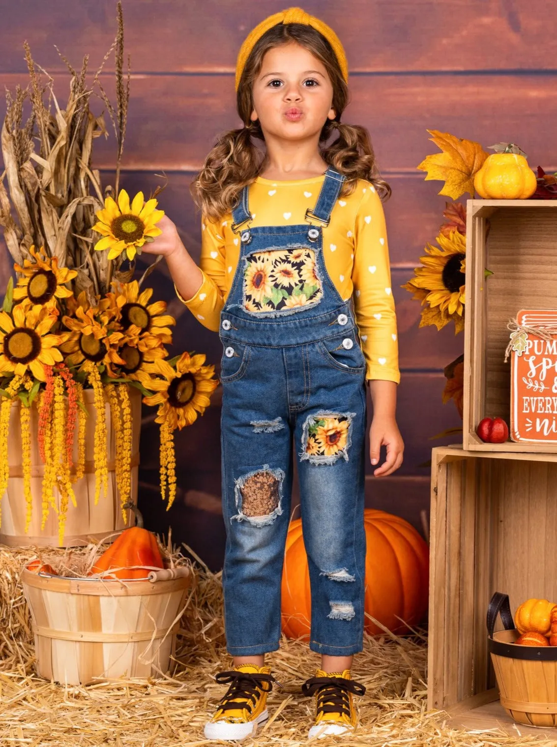 I Pick You Patched Overall Jeans Set