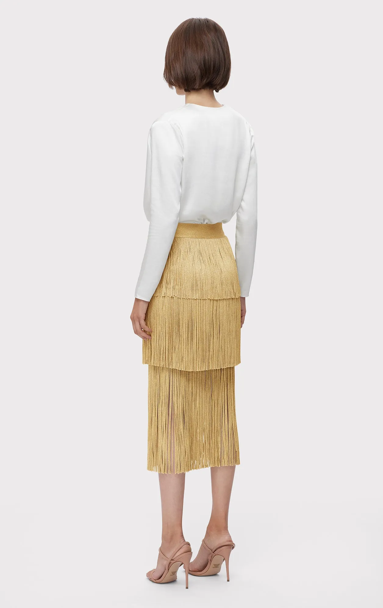 ICON METALLIC LAYERED FRINGE MIDI SKIRT