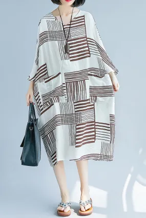 Italian o neck pockets Chiffon quilting clothes Women Runway brown oversized Dress Summer