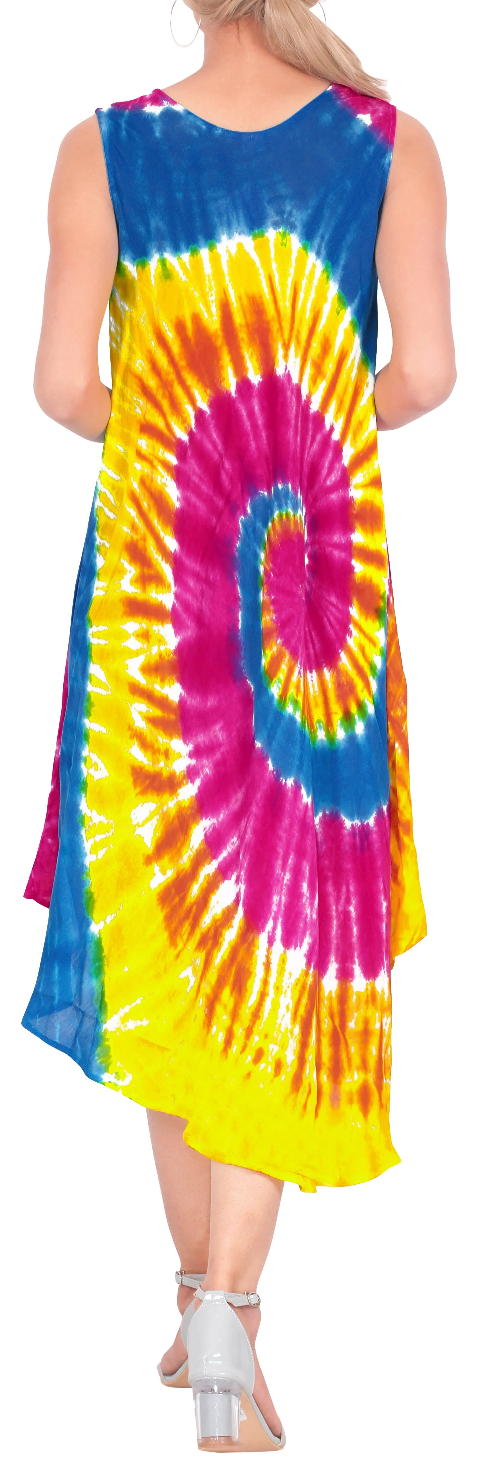 LA LEELA Women's Swing Skater Hand Tie Dye Beach Dress Large-X-Large Blue_AA277