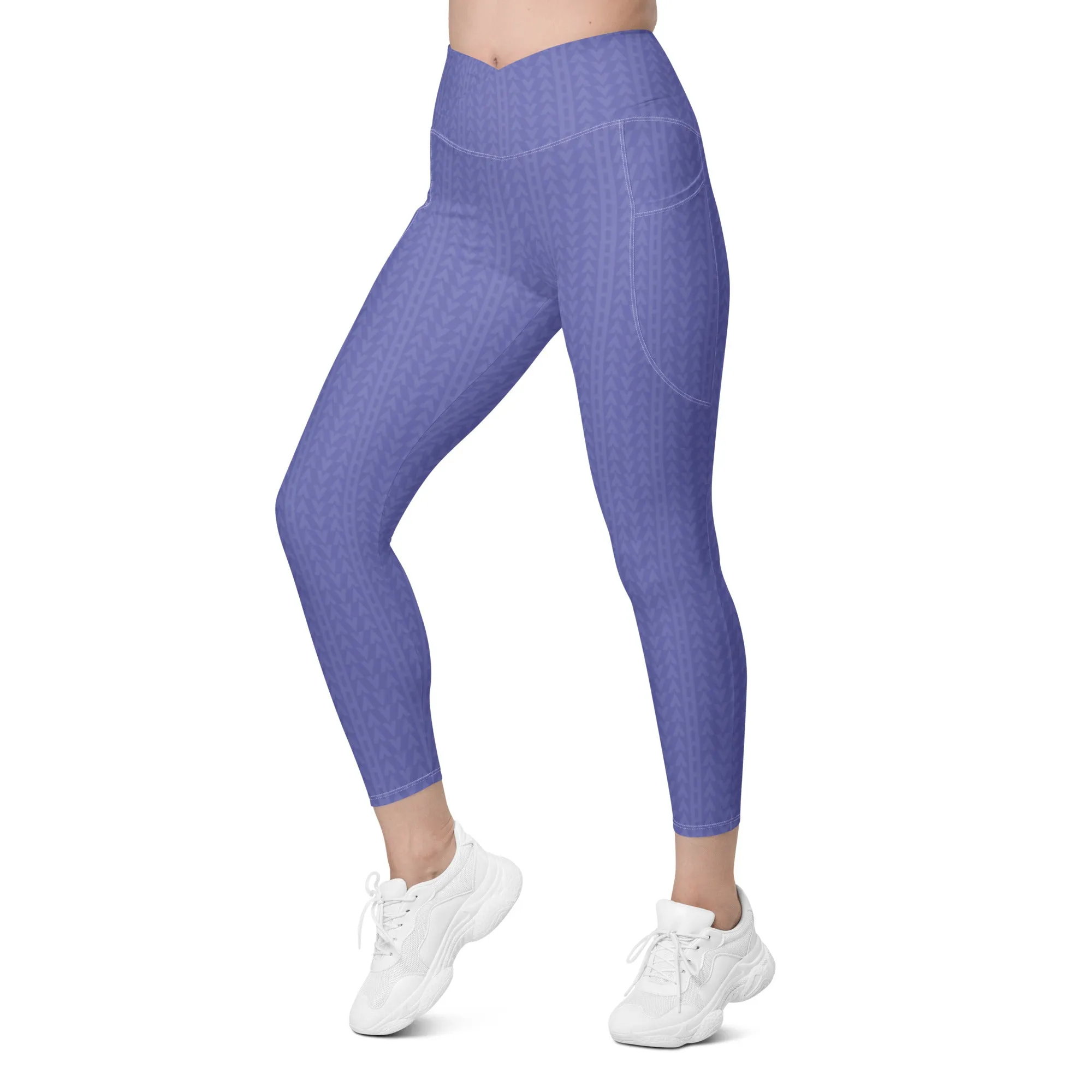 Lavender Bloom High Waisted Crossover Leggings with Pockets