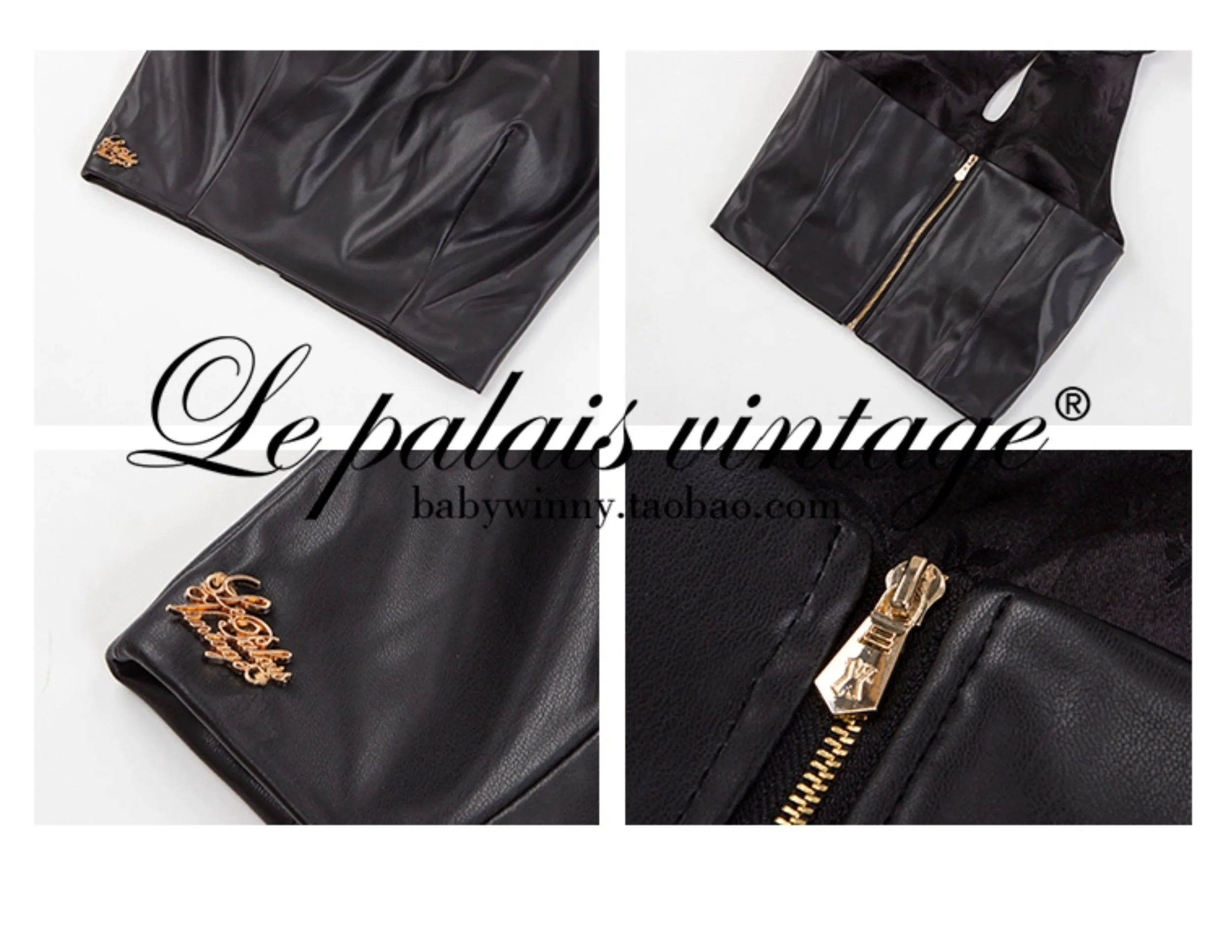 Le Palais Vintage Black Leather Top/ High-waisted Hip Leather Flared Pants-Zhuri