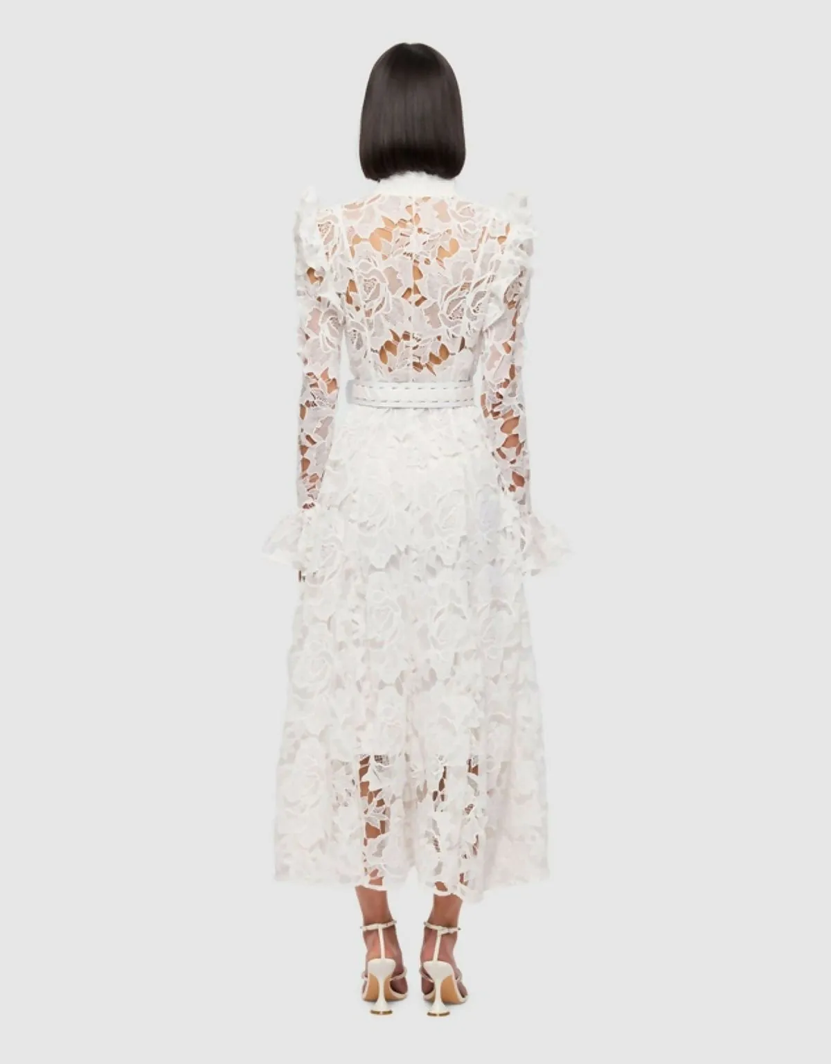 Leo Lin Aliyah Lace Butterfly Sleeve Midi Dress Hire in Snow