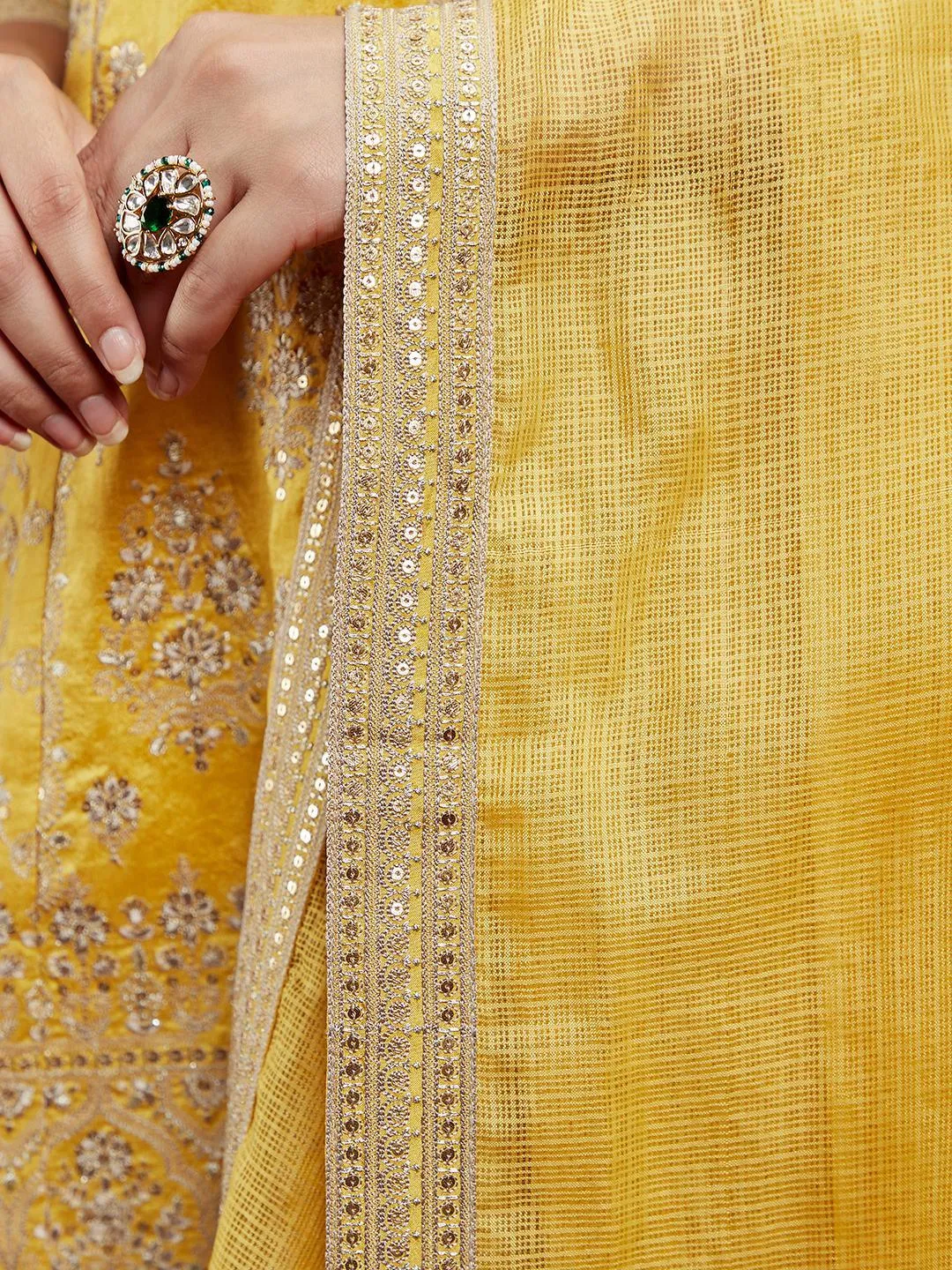 Libas Art Yellow Embroidered Silk Straight Suit With Dupatta