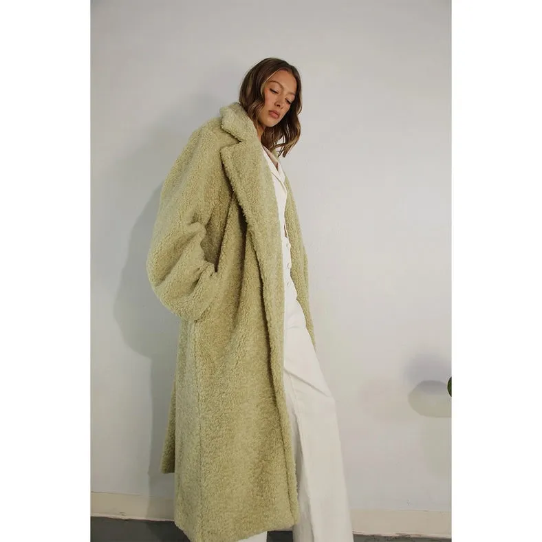 Long Teddy Bear Coat CREAMY SAGE