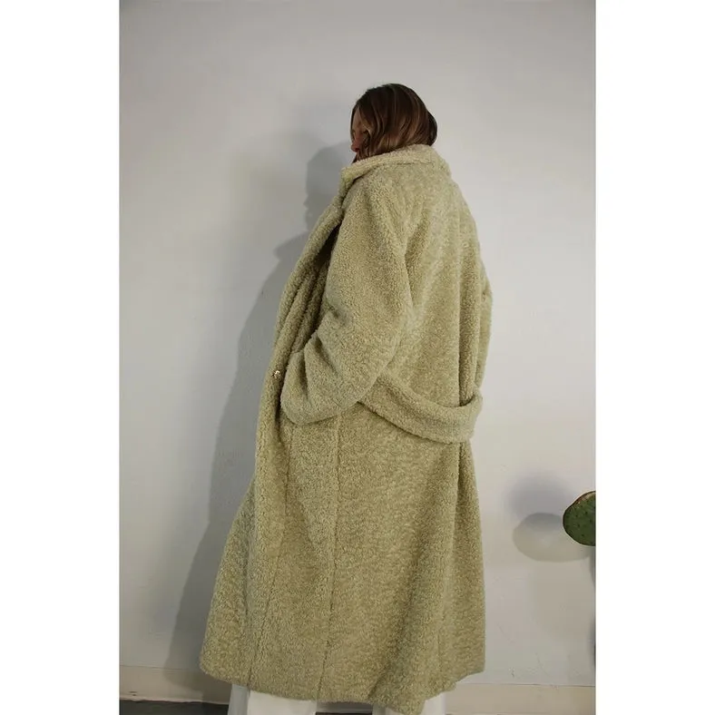 Long Teddy Bear Coat CREAMY SAGE