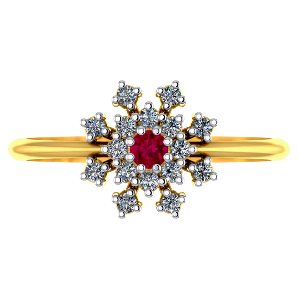 Magnificent 18k Gold And Diamond Ring With Red Gemstone Embellishment From Pc Chandra