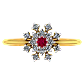 Magnificent 18k Gold And Diamond Ring With Red Gemstone Embellishment From Pc Chandra