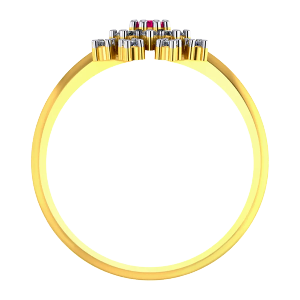 Magnificent 18k Gold And Diamond Ring With Red Gemstone Embellishment From Pc Chandra