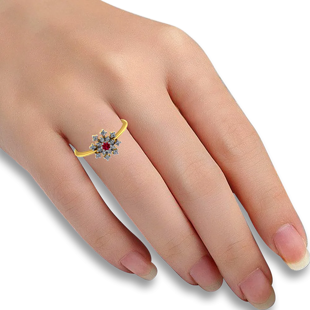 Magnificent 18k Gold And Diamond Ring With Red Gemstone Embellishment From Pc Chandra