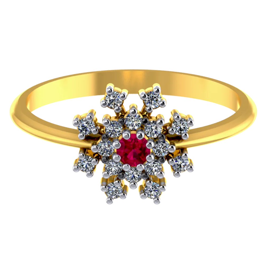 Magnificent 18k Gold And Diamond Ring With Red Gemstone Embellishment From Pc Chandra