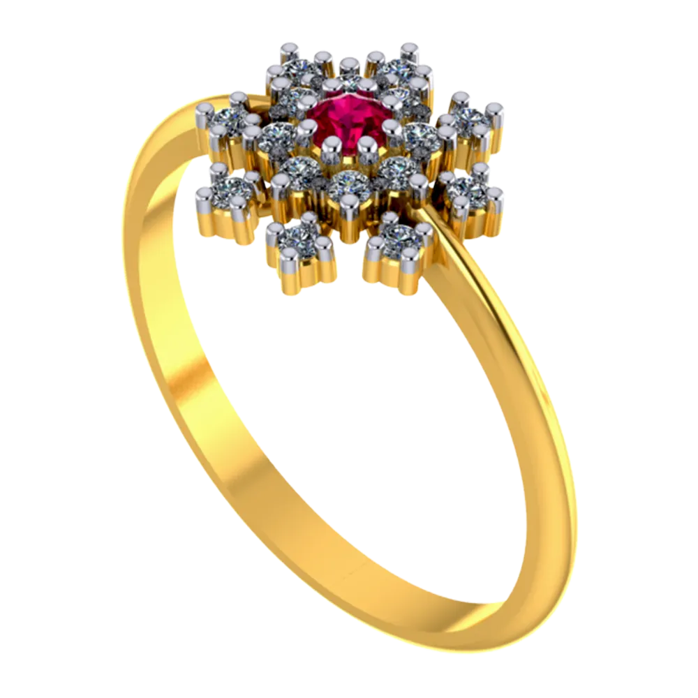 Magnificent 18k Gold And Diamond Ring With Red Gemstone Embellishment From Pc Chandra