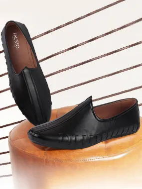 Men Black Ethnic Slip-On Stitched Jutis & Mojaris