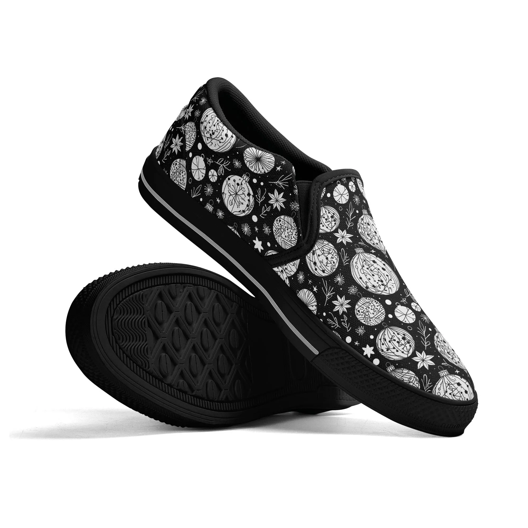 Mens Black and White Ornament Rubber Slip On Shoes