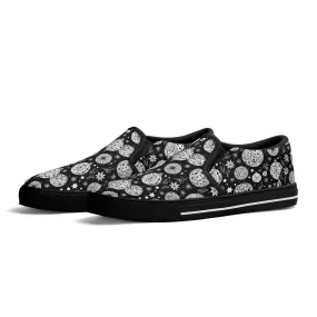 Mens Black and White Ornament Rubber Slip On Shoes