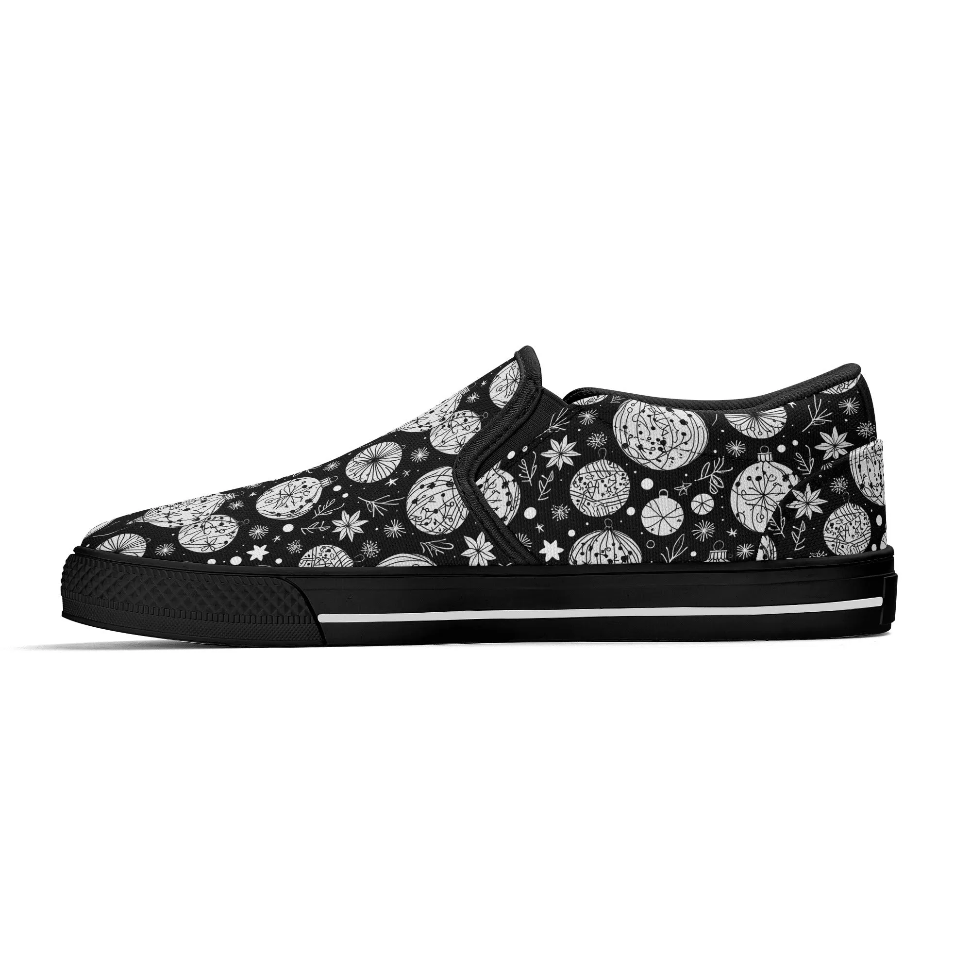 Mens Black and White Ornament Rubber Slip On Shoes