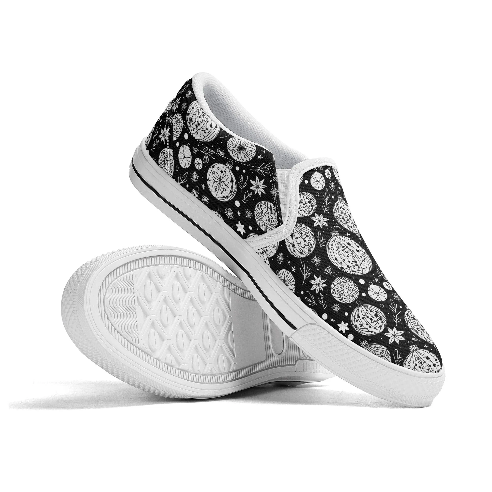 Mens Black and White Ornament Rubber Slip On Shoes