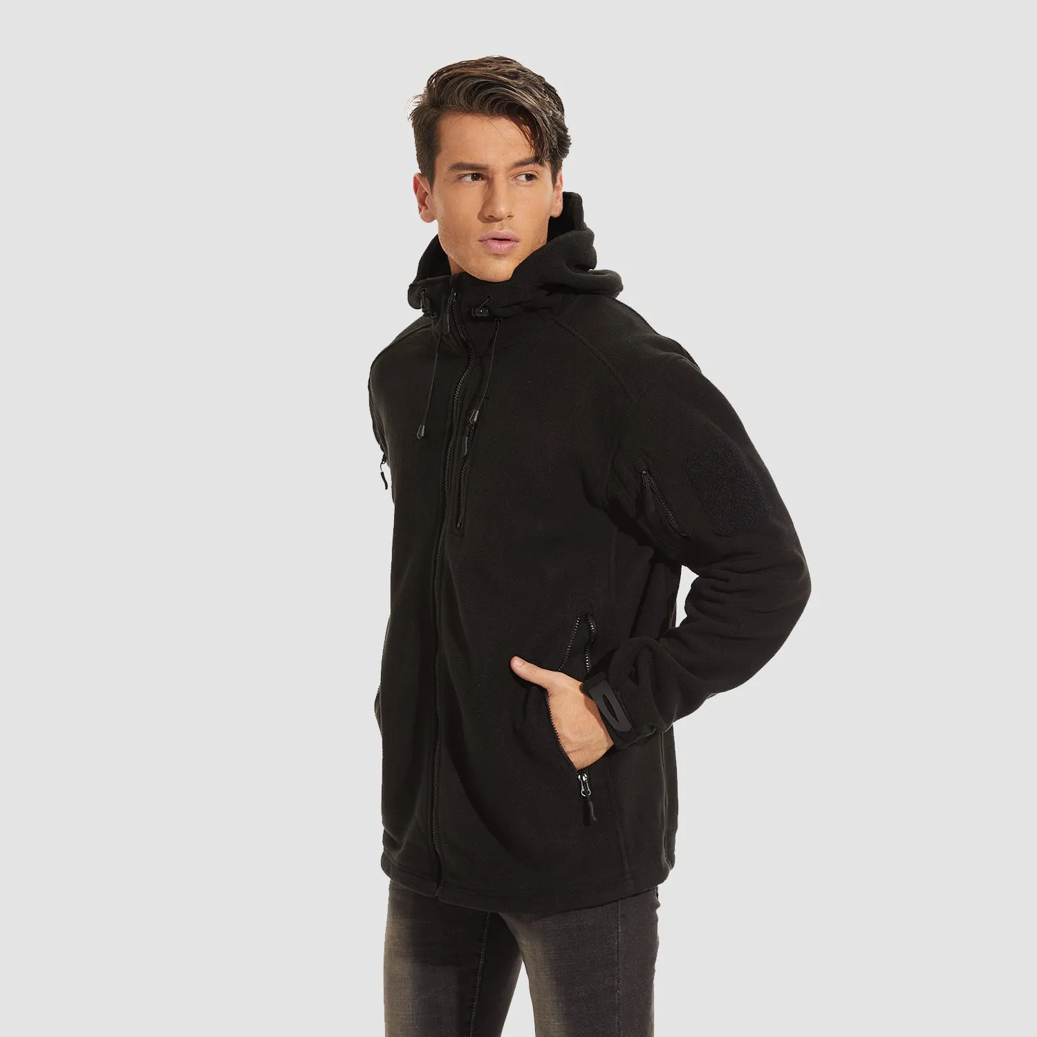 Men's Fleece Hoodie Zip Jacket Military Tactical Coat