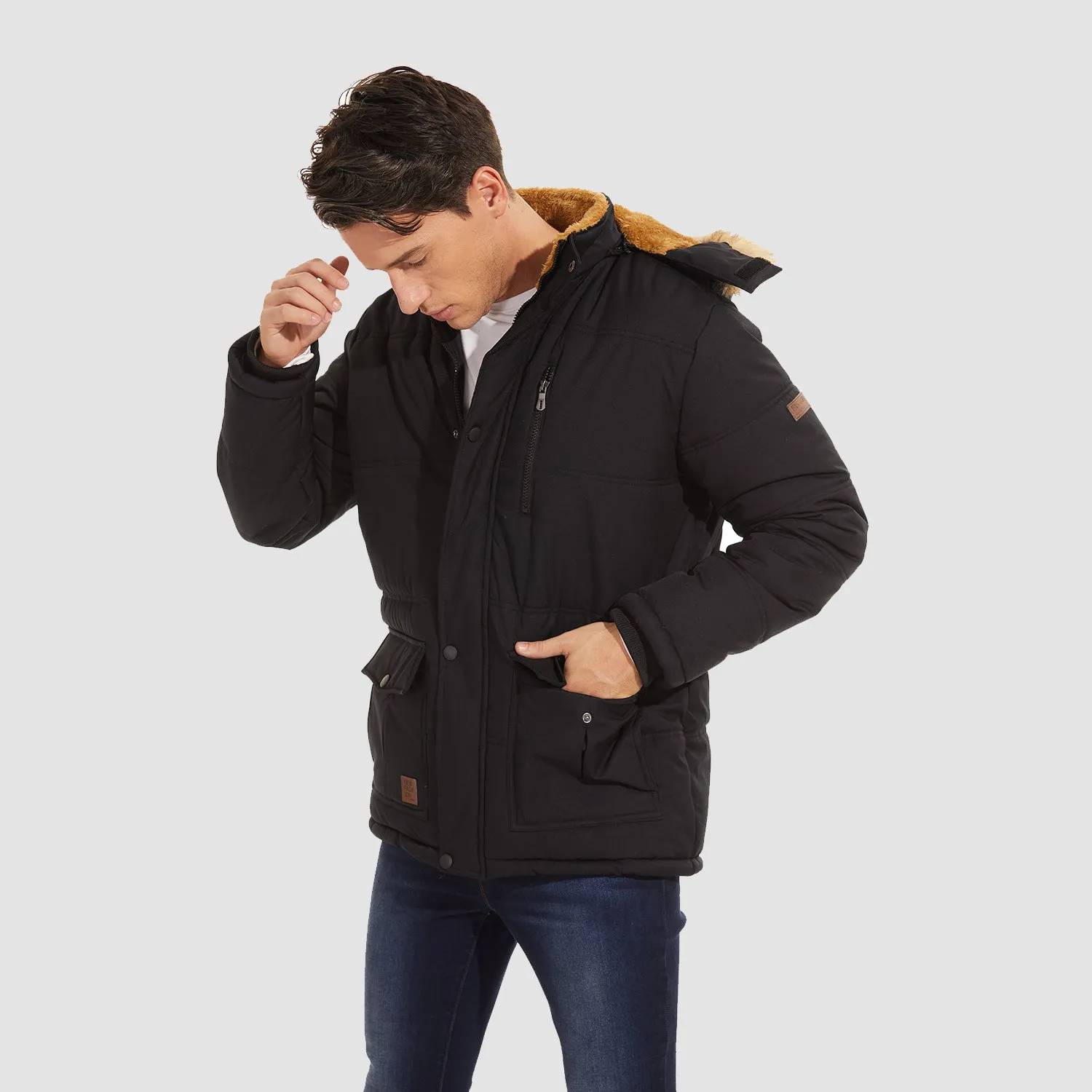 Men's Fleece Lined Parka Jacket - Hooded Puffer Warm Coat