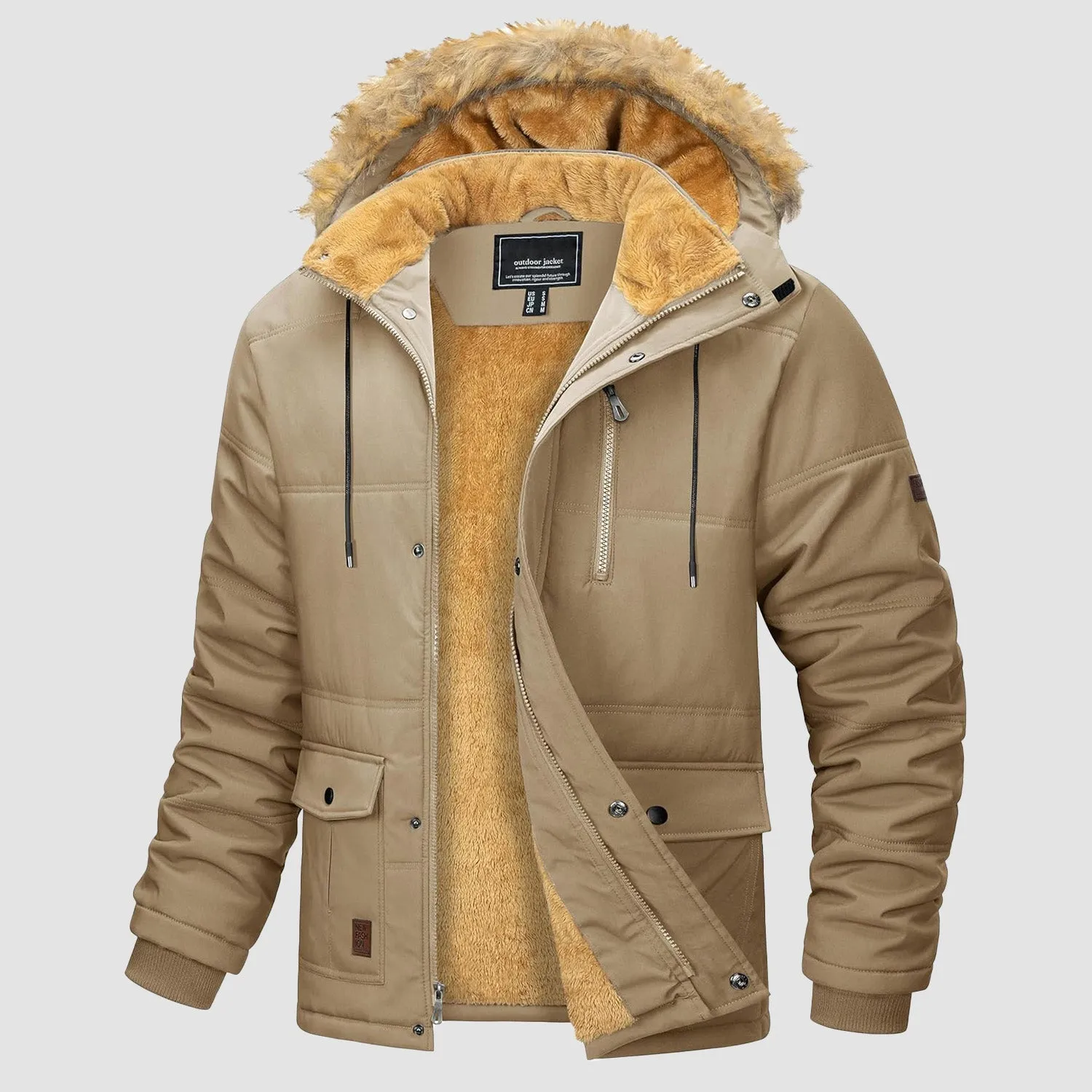 Men's Fleece Lined Parka Jacket - Hooded Puffer Warm Coat