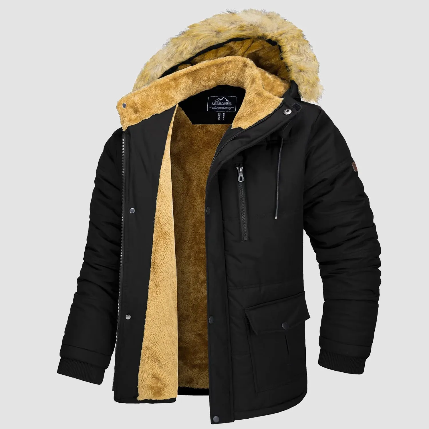 Men's Fleece Lined Parka Jacket - Hooded Puffer Warm Coat