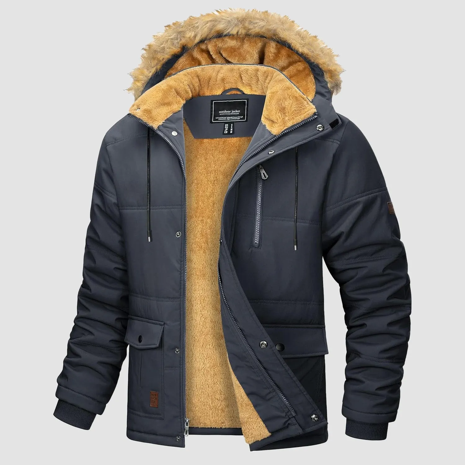 Men's Fleece Lined Parka Jacket - Hooded Puffer Warm Coat