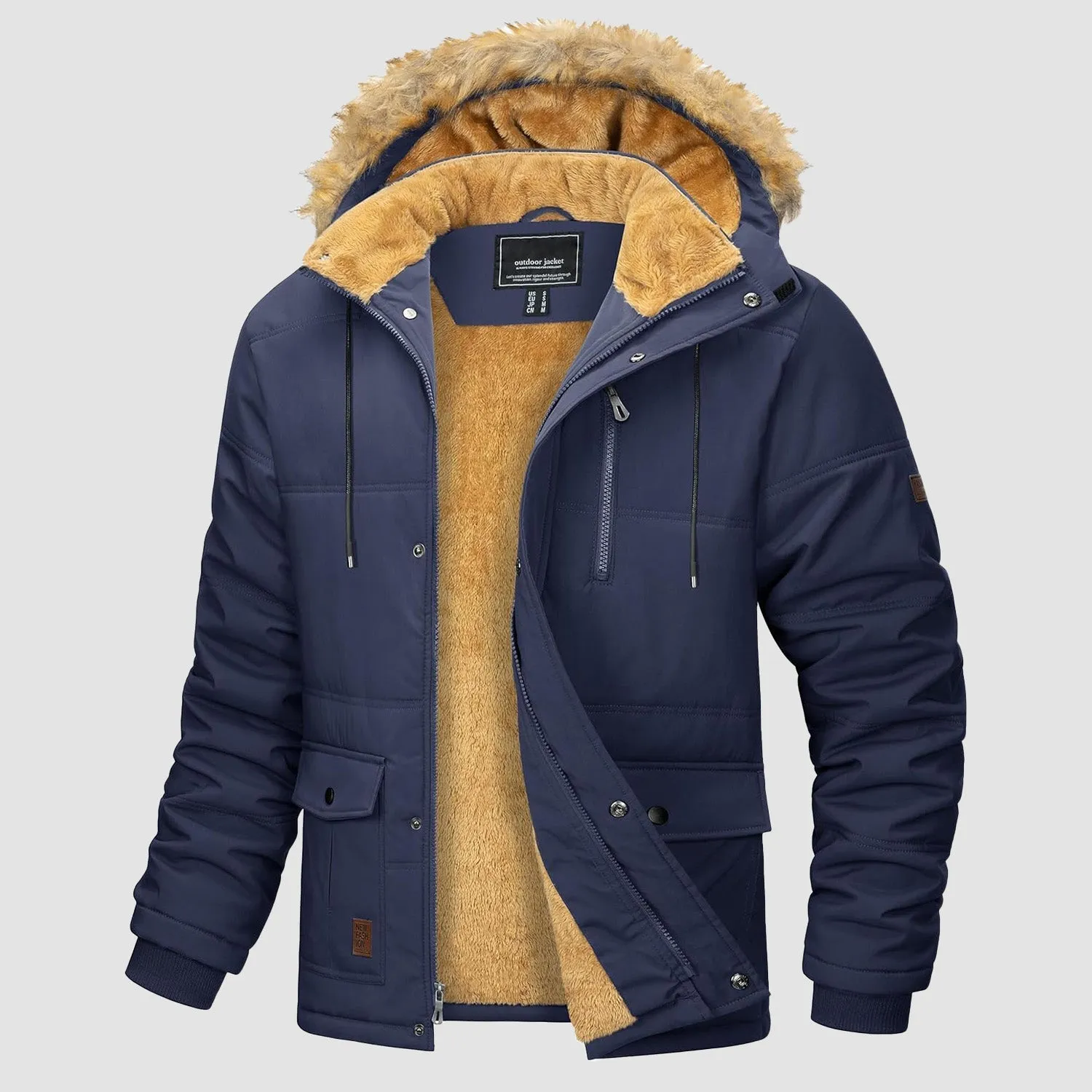 Men's Fleece Lined Parka Jacket - Hooded Puffer Warm Coat