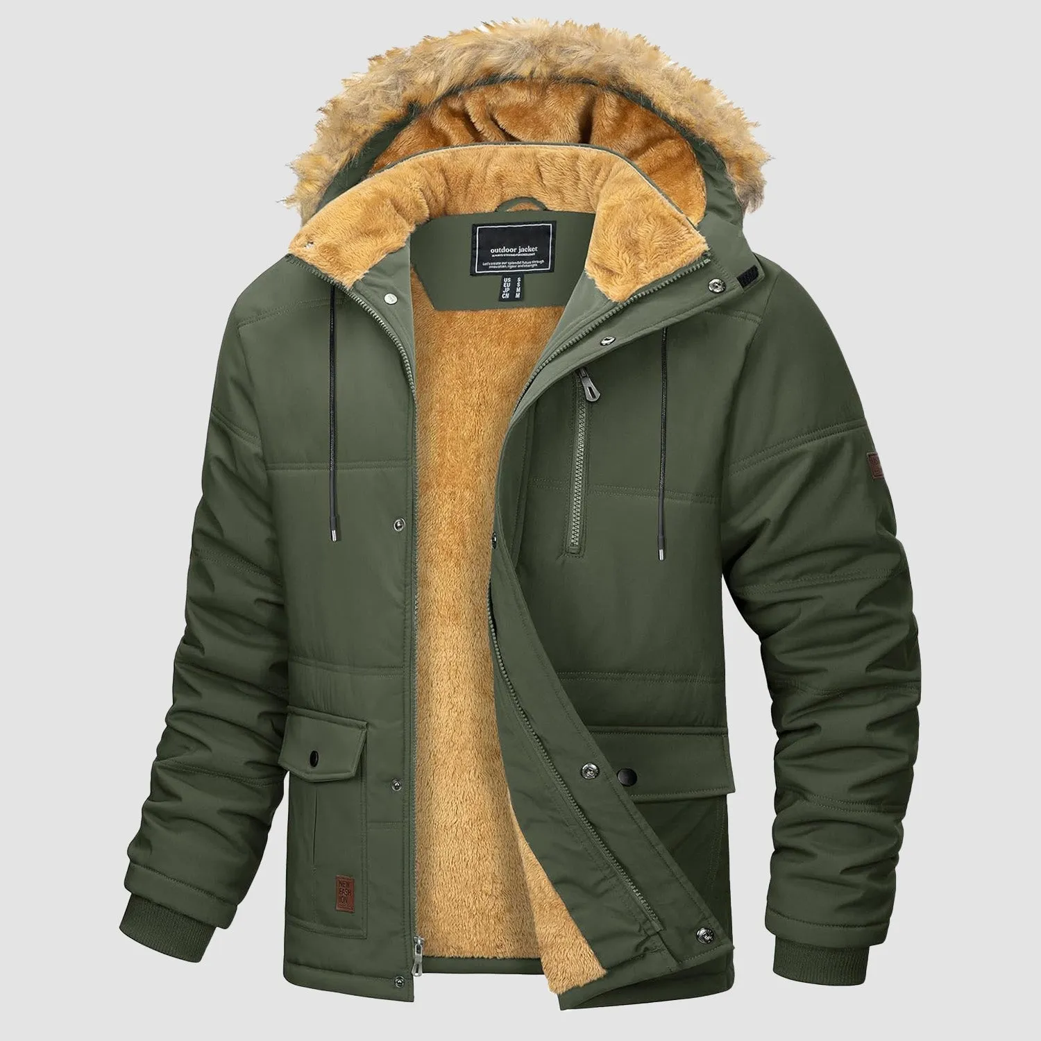 Men's Fleece Lined Parka Jacket - Hooded Puffer Warm Coat