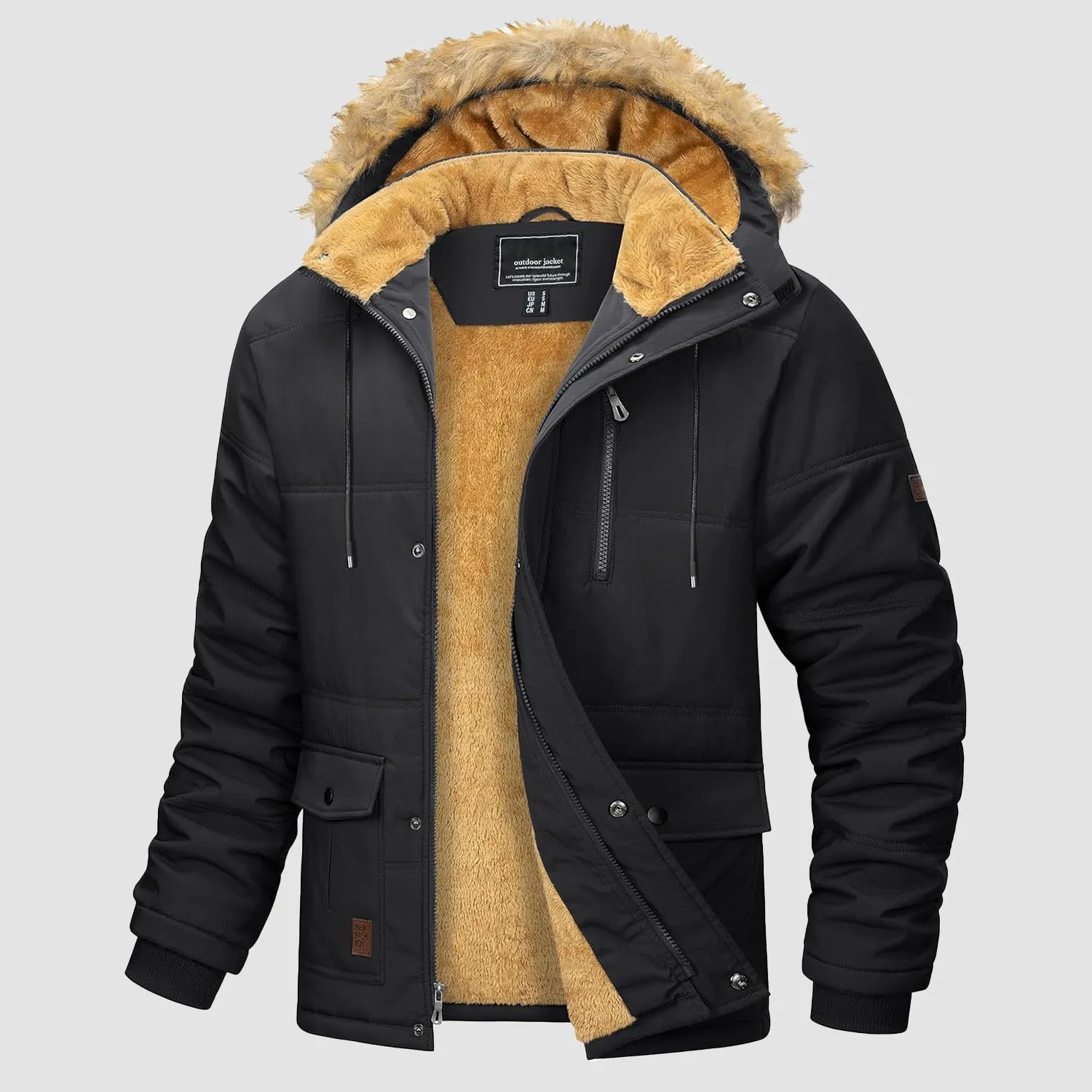 Men's Fleece Lined Parka Jacket - Hooded Puffer Warm Coat