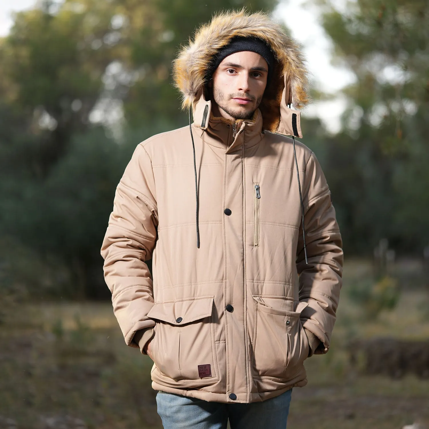 Men's Fleece Lined Parka Jacket - Hooded Puffer Warm Coat