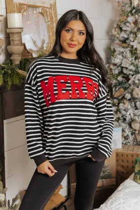 Merry Black Striped Graphic Sweatshirt - FINAL SALE