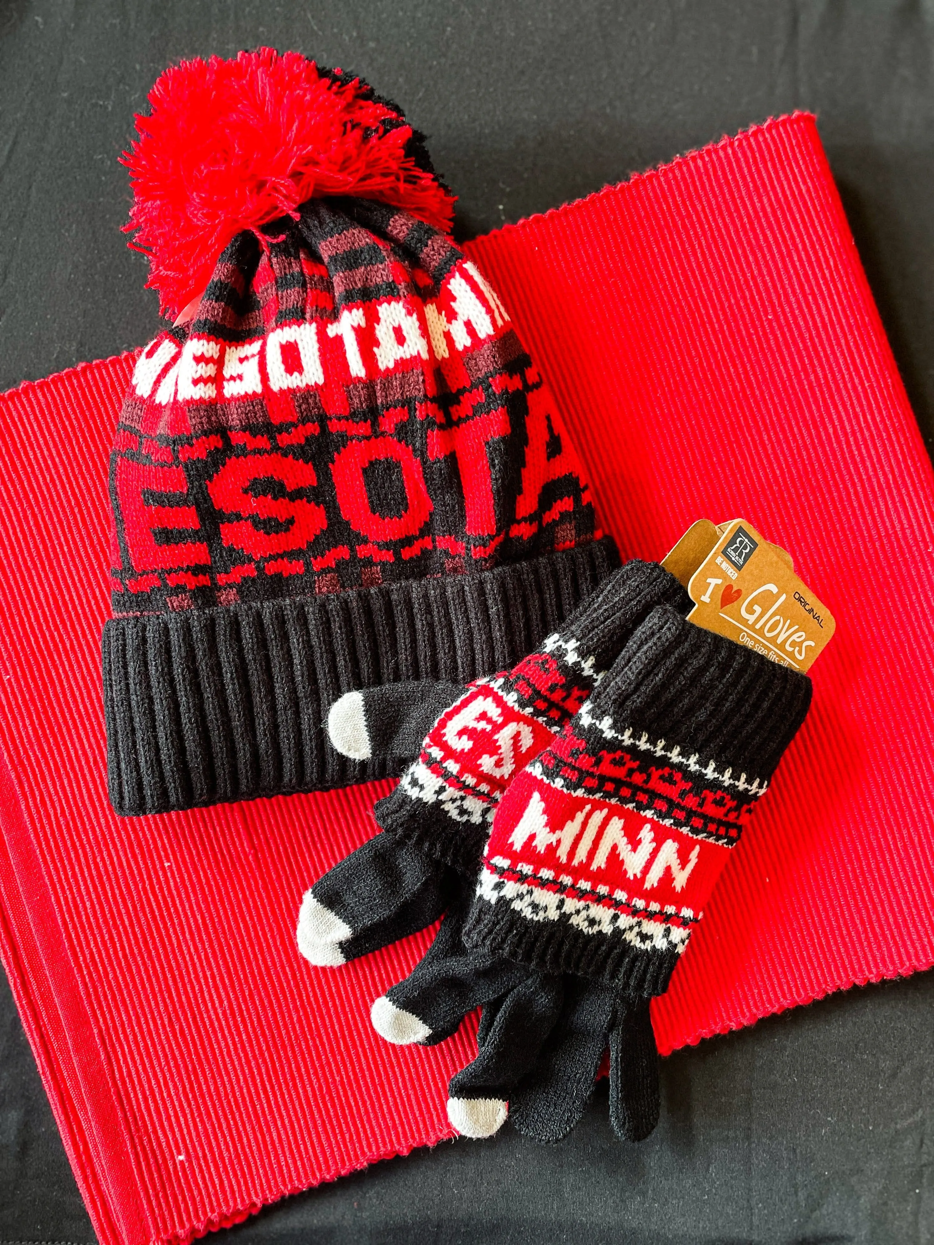 Minnesota Black & Red Plaid POM Beanie