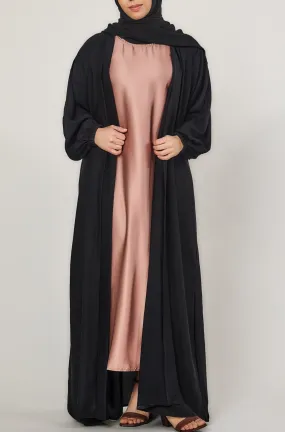 Mocha Short-Sleeved Satin Abaya Slip Dress