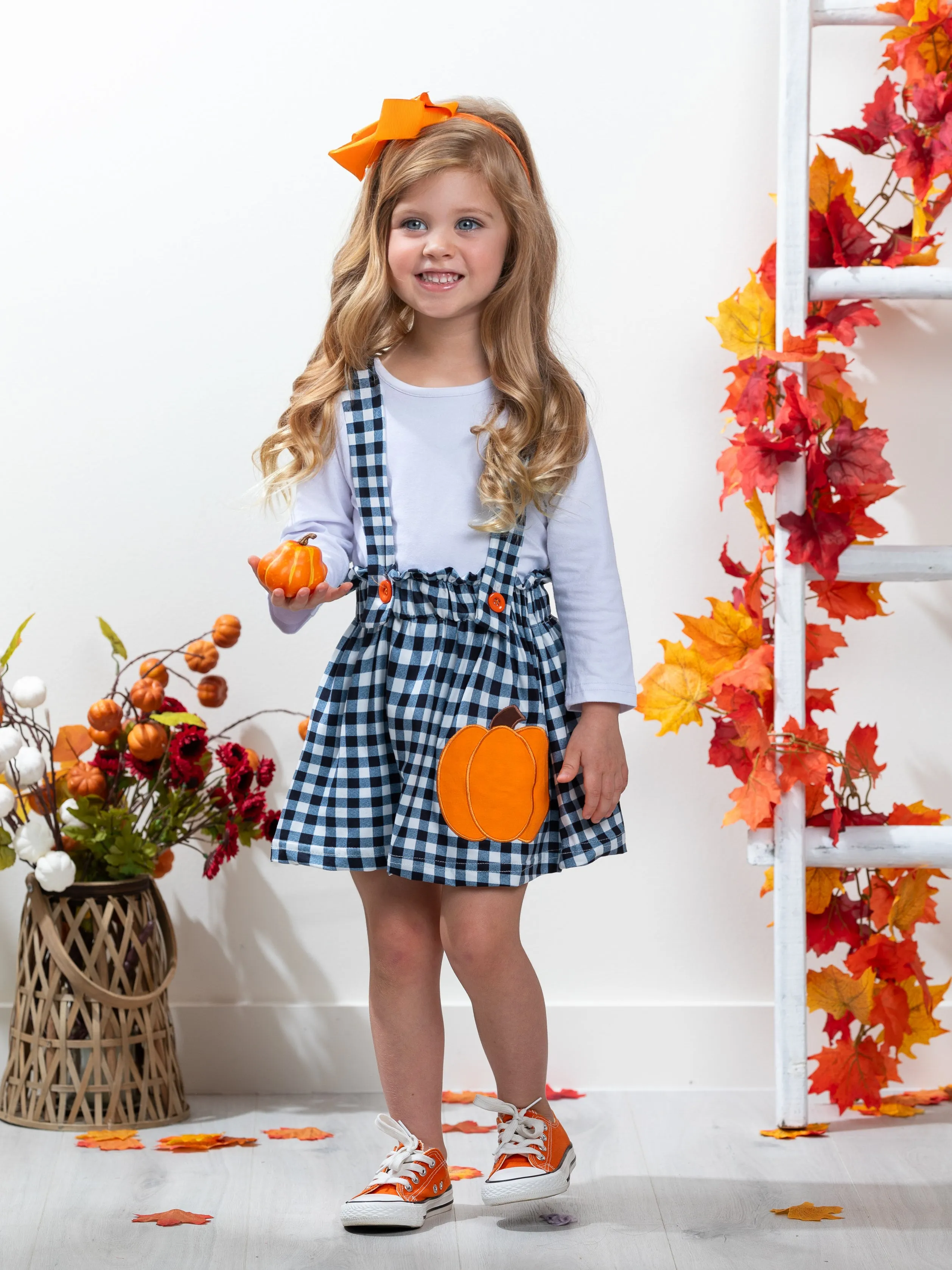 Mommy's Little Pumpkin Plaid Overall Skirt Set