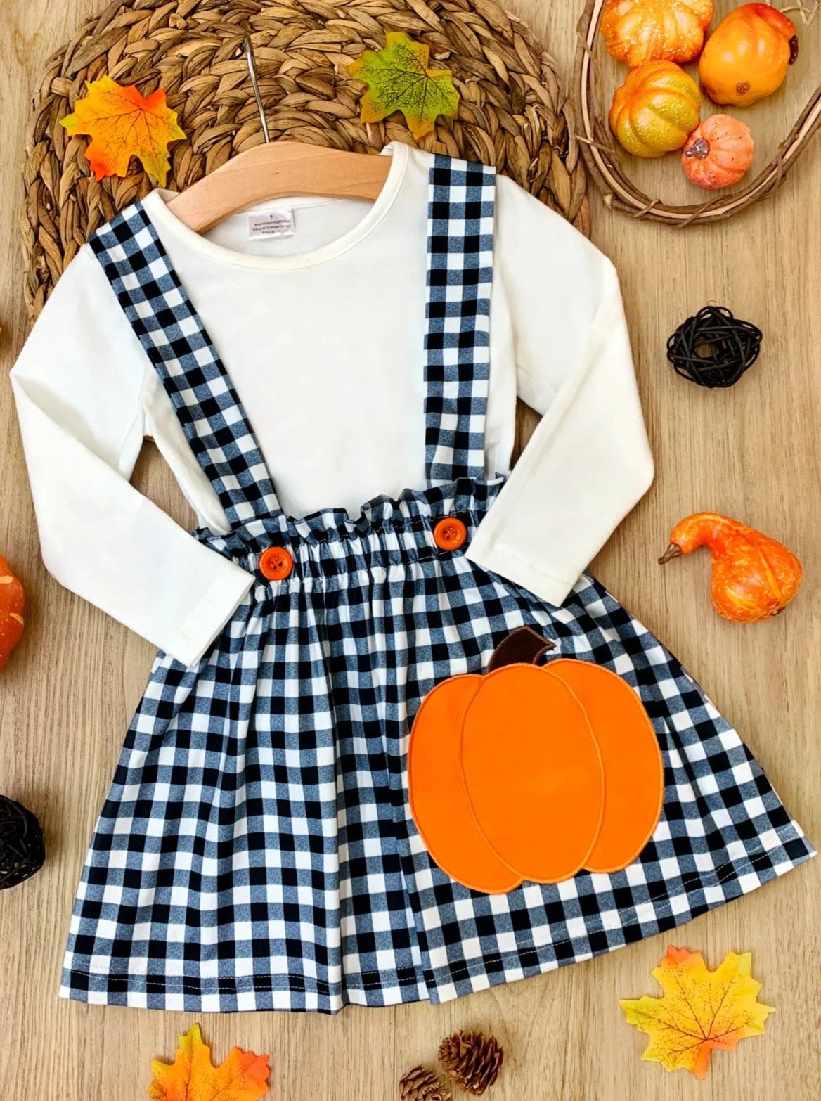 Mommy's Little Pumpkin Plaid Overall Skirt Set