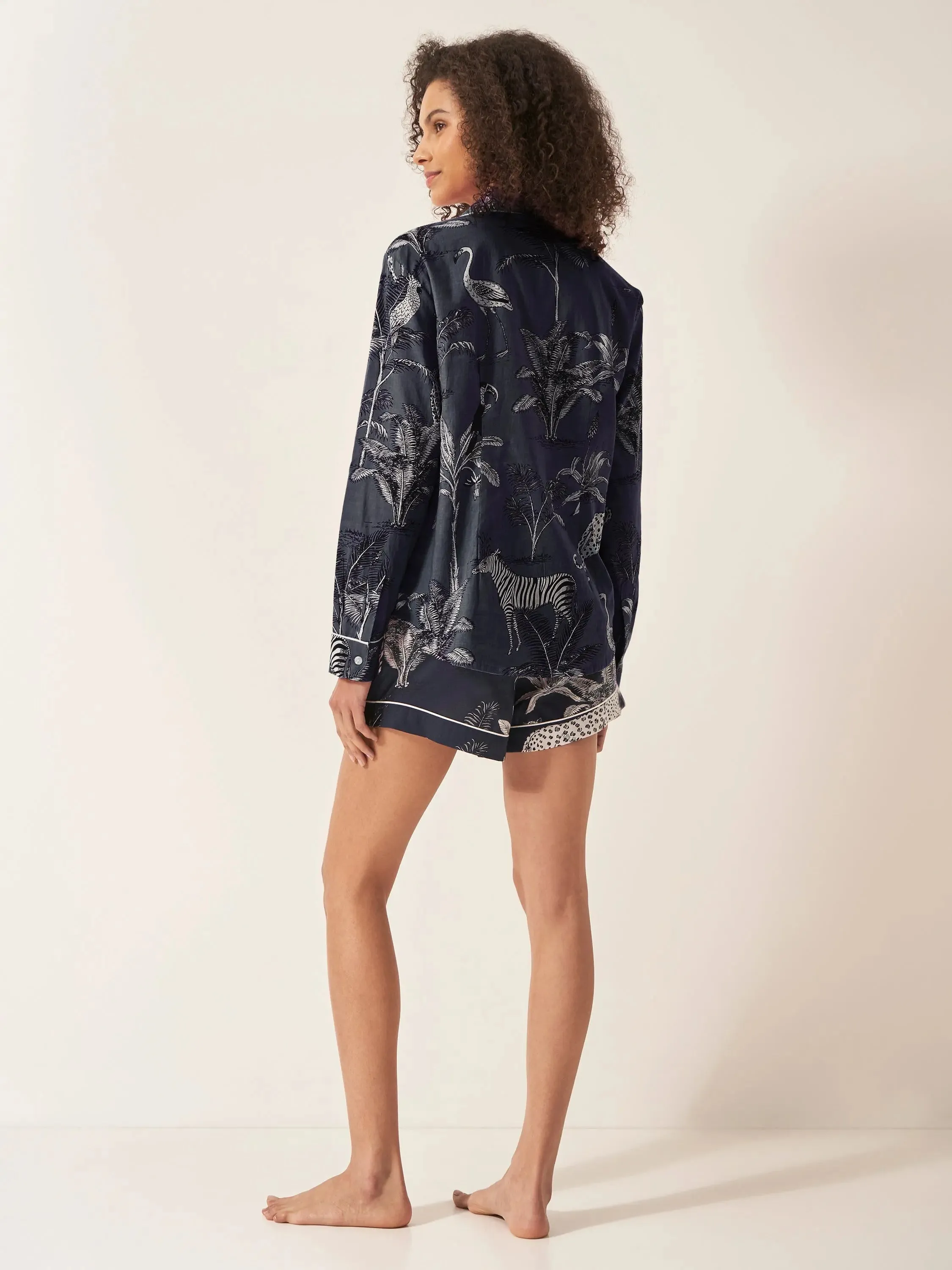 Navy Jungle Women's Long Sleeve Organic Cotton PJ Short Set