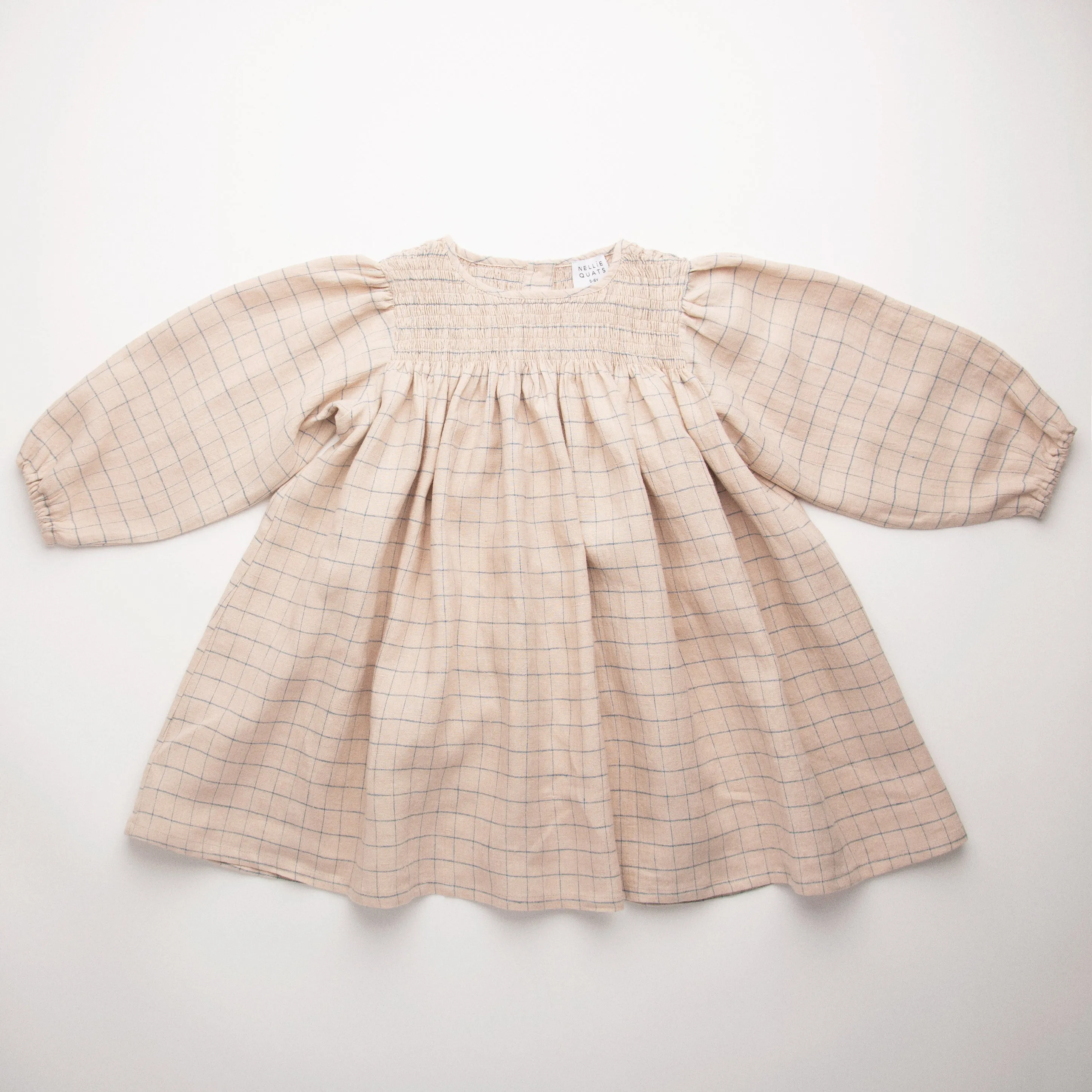 Nellie Quats Draughts Dress - Oat & Cornflower Windowpane Check