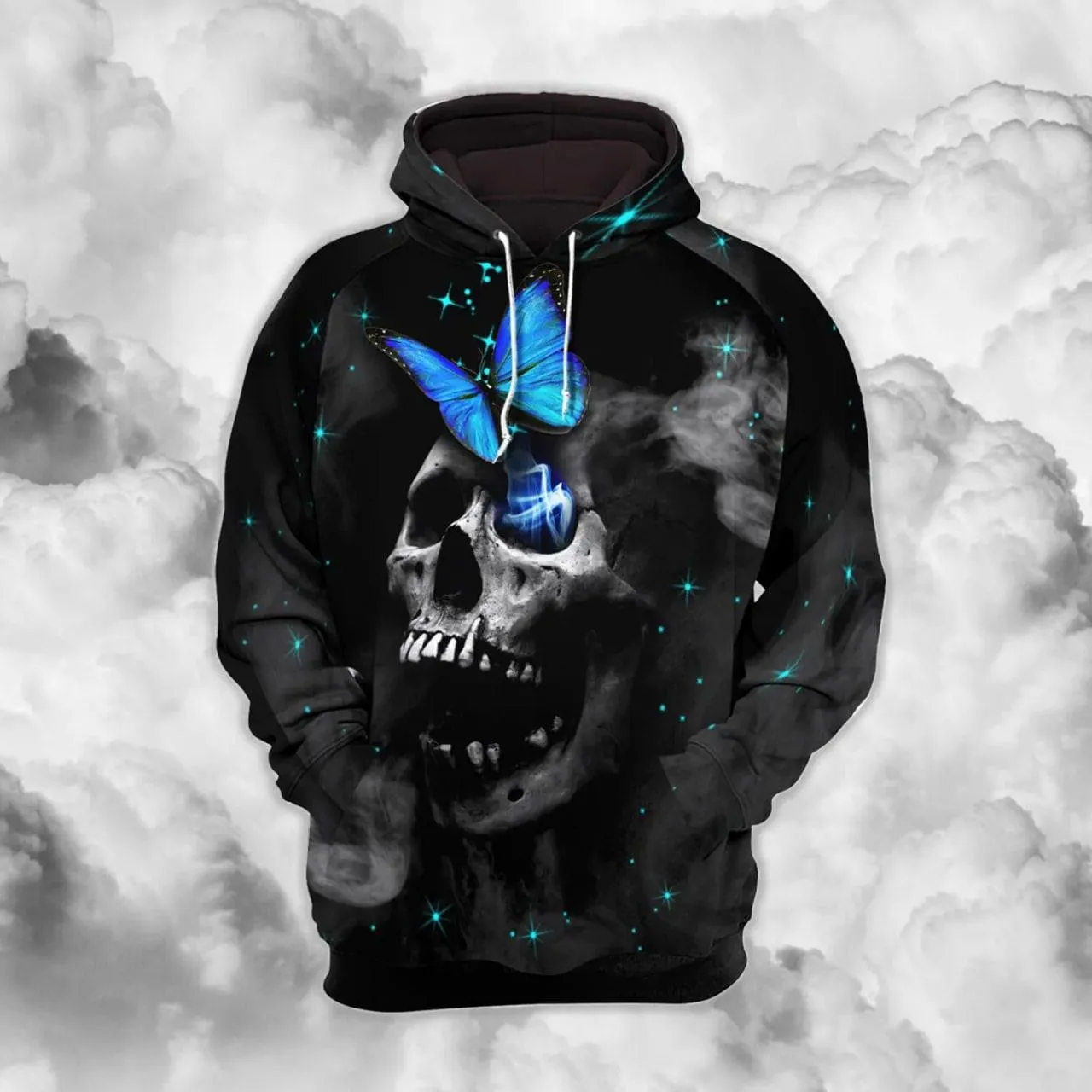 Neon Blue Butterfly Skull Combo Hoodie and Leggings