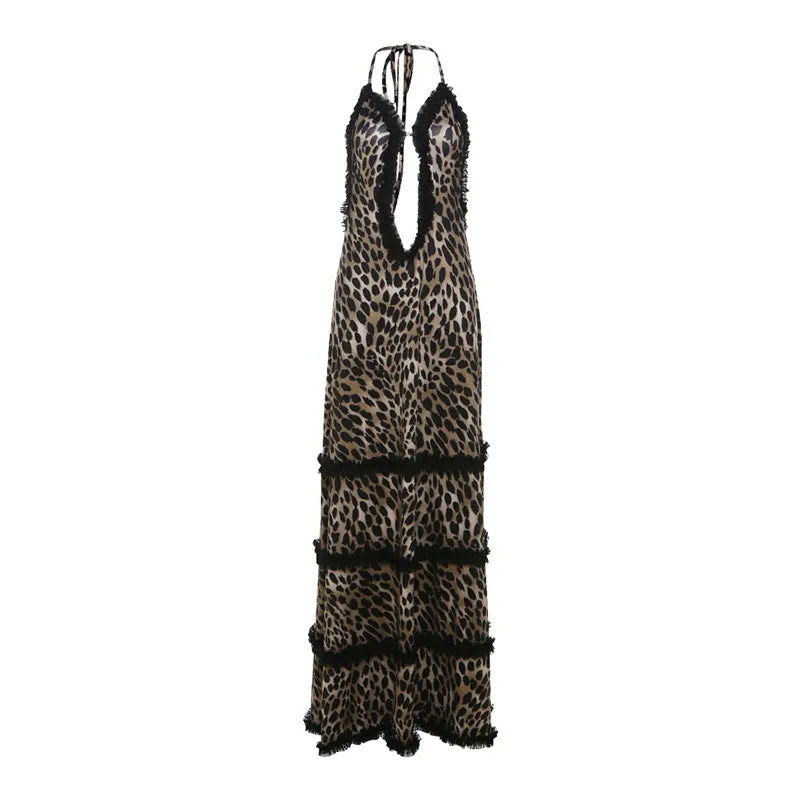 Nicole Leopard Print Backless Long Dress