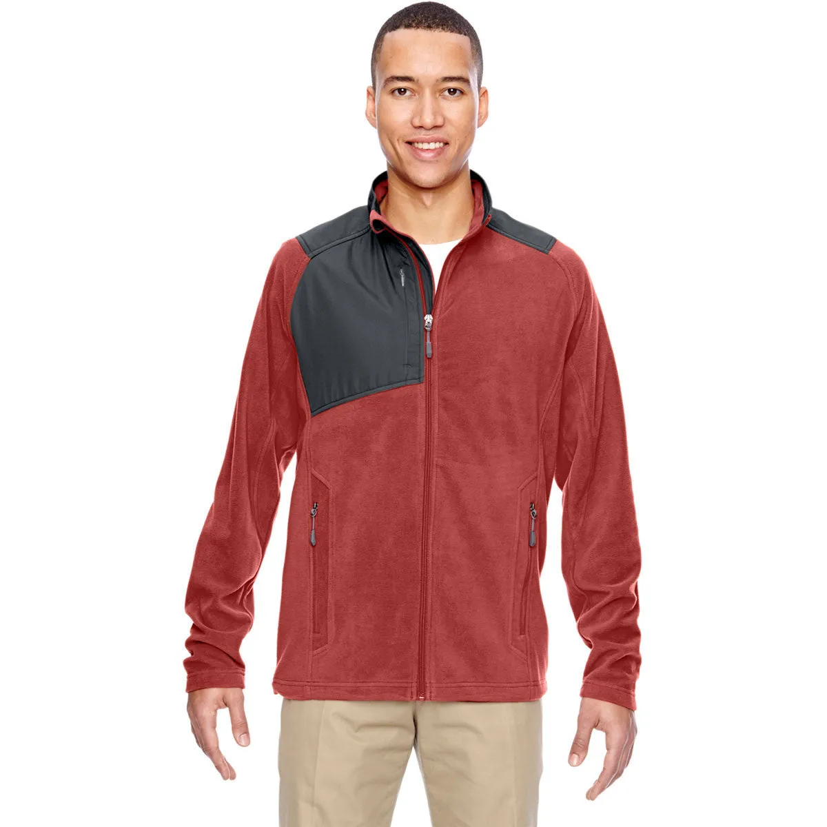 North End Men's Rust Excursion Trail Fabric-Block Fleece Jacket