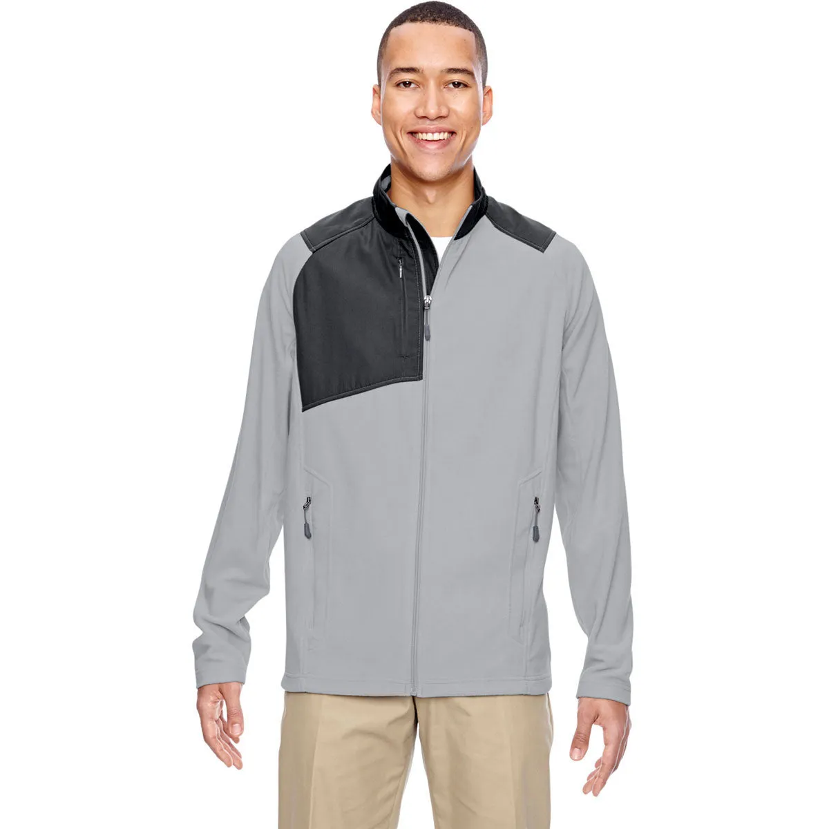 North End Men's Silver Excursion Trail Fabric-Block Fleece Jacket