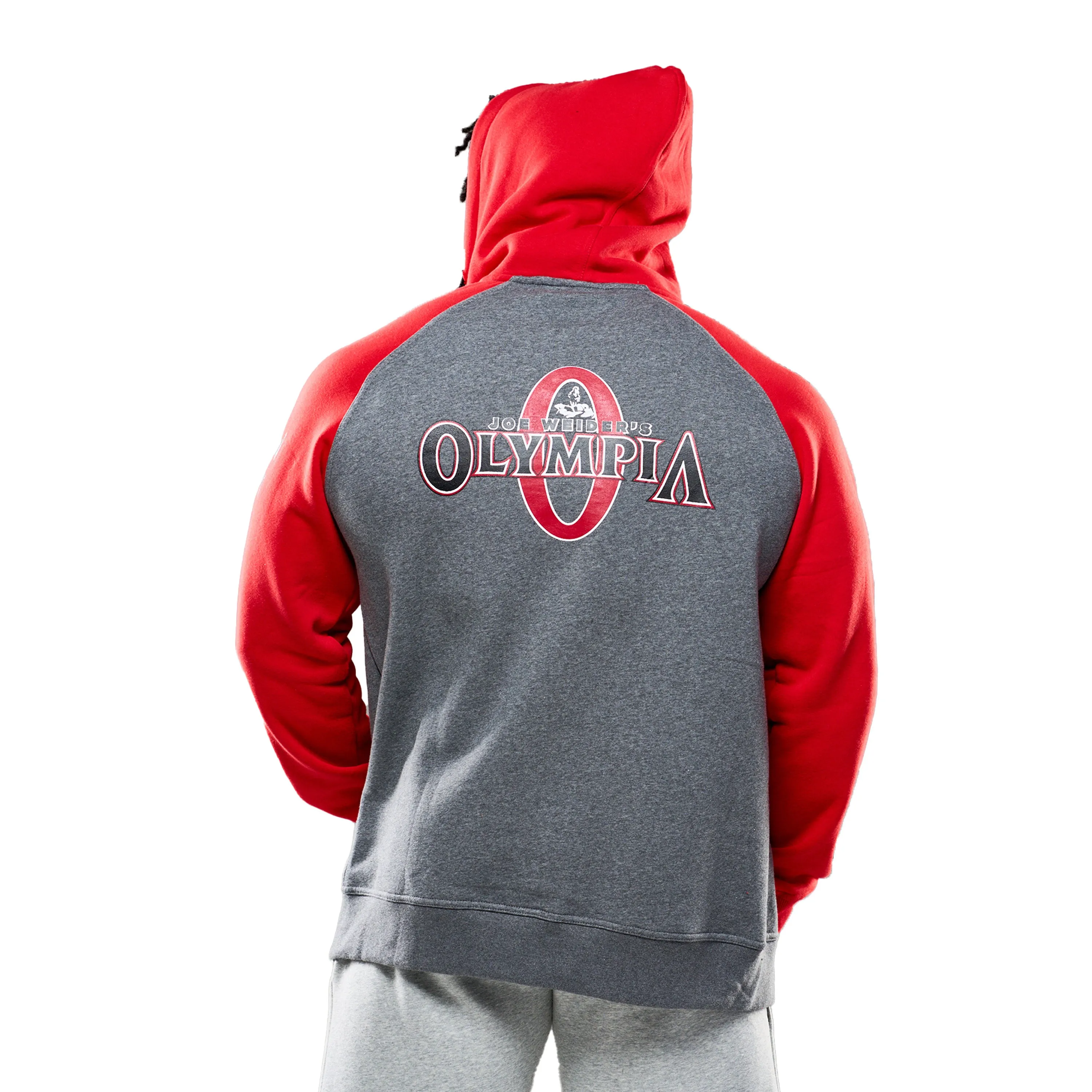 Olympia Grey & Red Full-Zip Fleece Printed Logo Hoodie