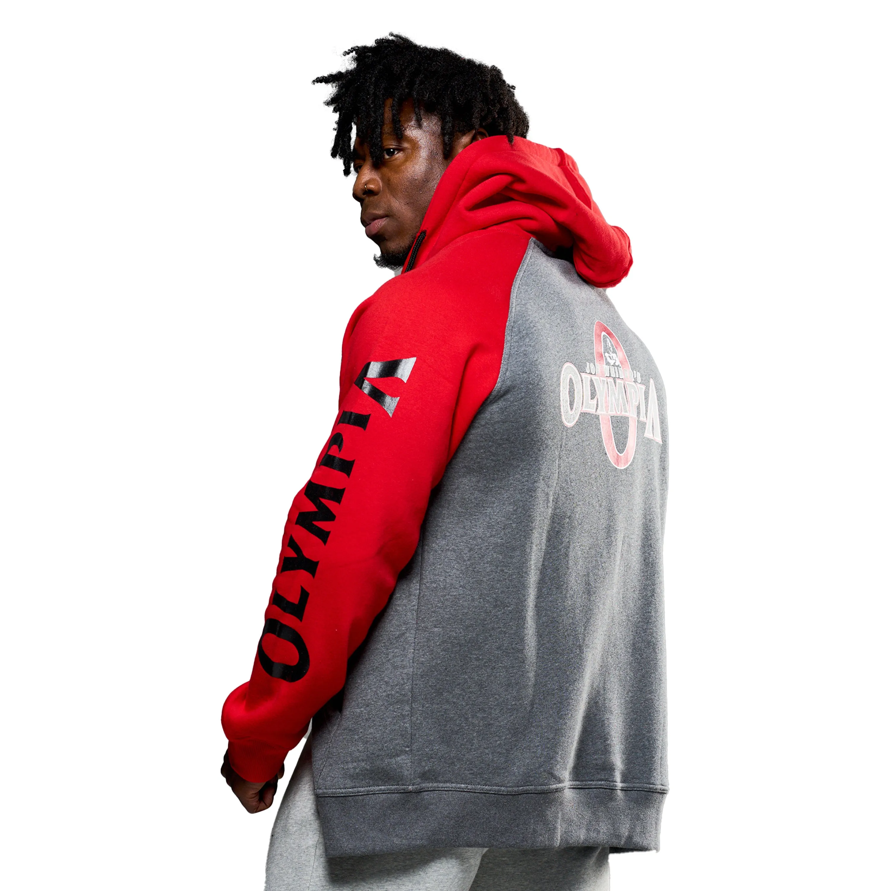 Olympia Grey & Red Full-Zip Fleece Printed Logo Hoodie