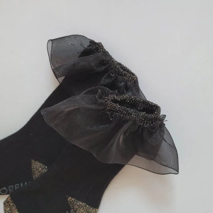 Organza Frill Socks & Knee Socks Set_Black