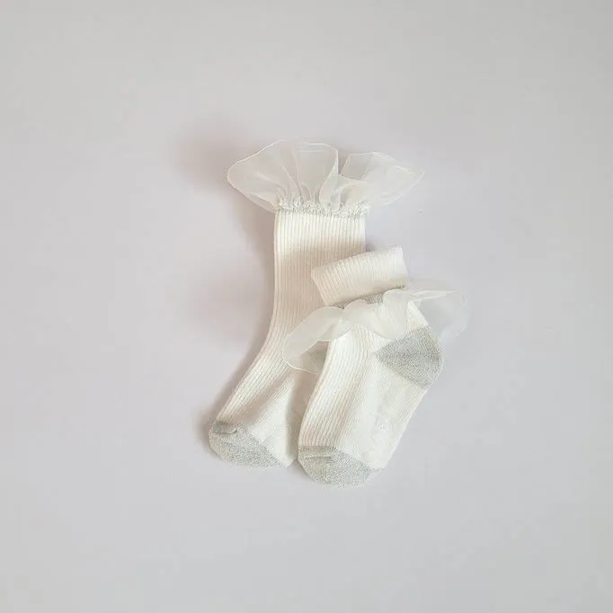 Organza Frill Socks & Knee Socks Set_Cream