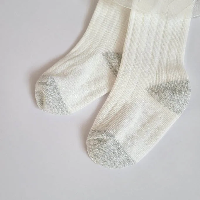 Organza Frill Socks & Knee Socks Set_Cream