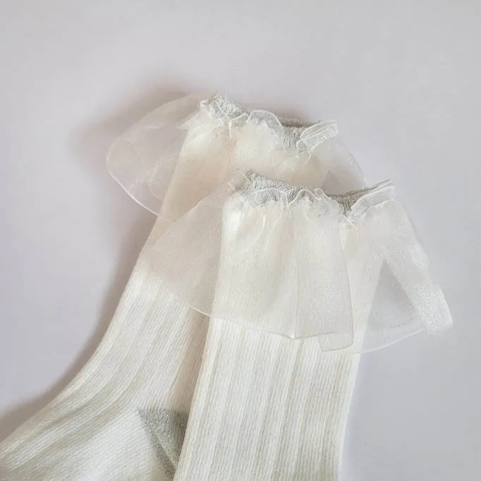 Organza Frill Socks & Knee Socks Set_Cream