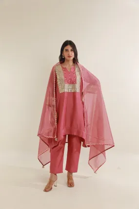 Pink Chanderi Gota Lace Straight  Set