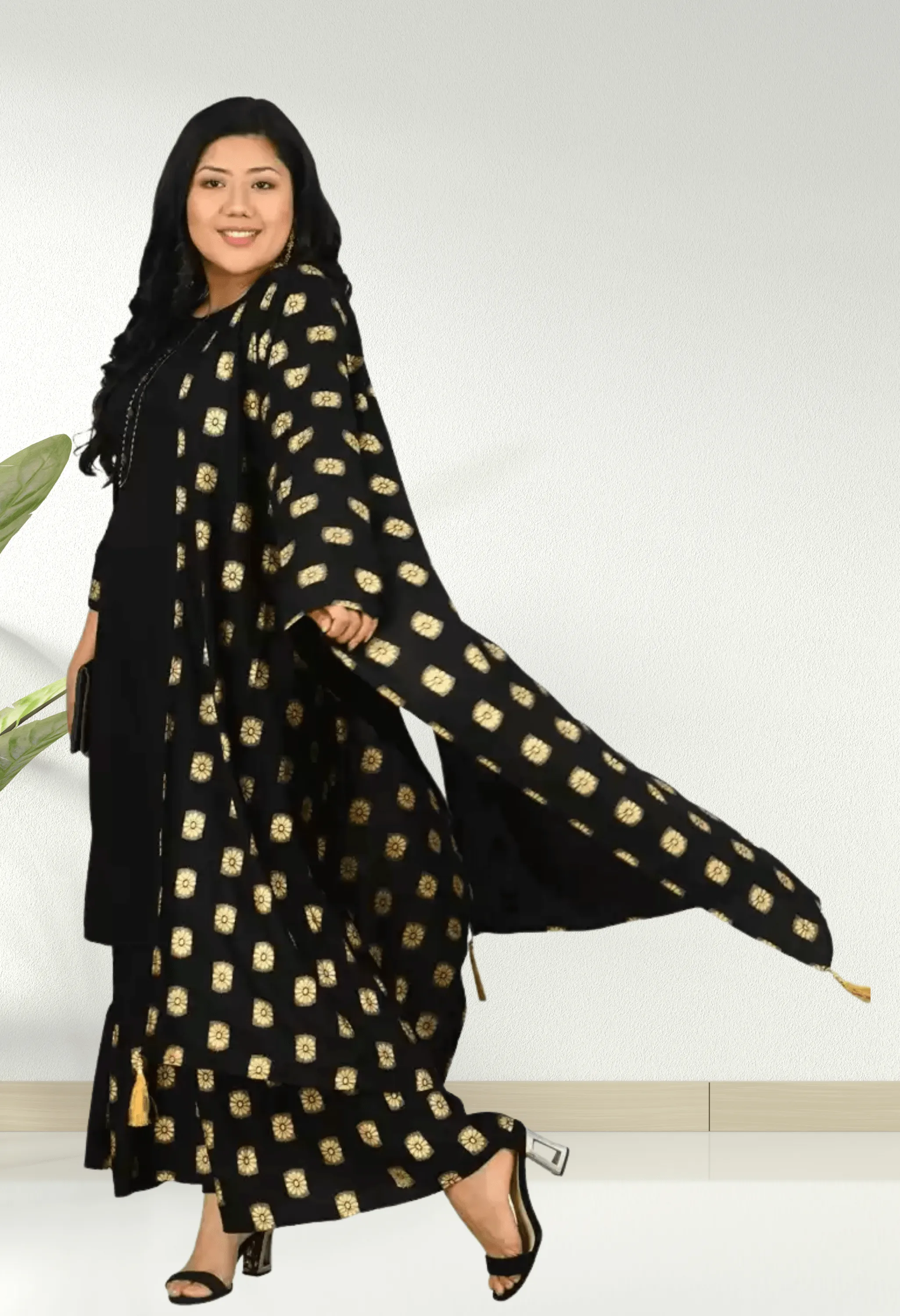 Plus Size Classic black Designer Sharara Set